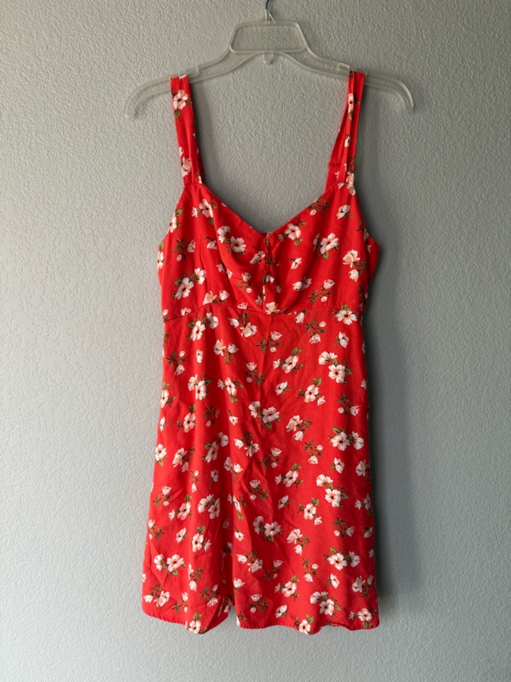 Red Floral Sundress with White Blossom Print